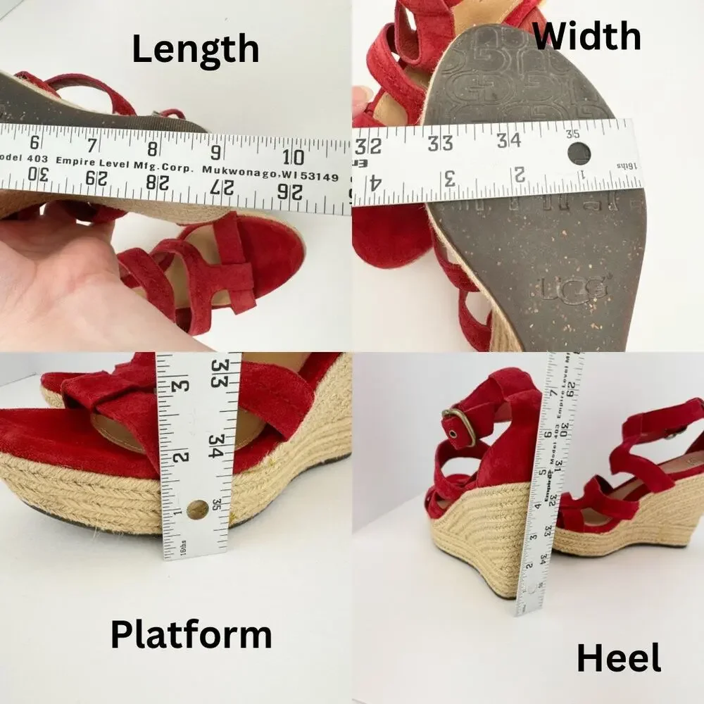 Ugg‎ Red Lauri Suede Leather Espadrille Platform Wedge Sandals Sz 9.5